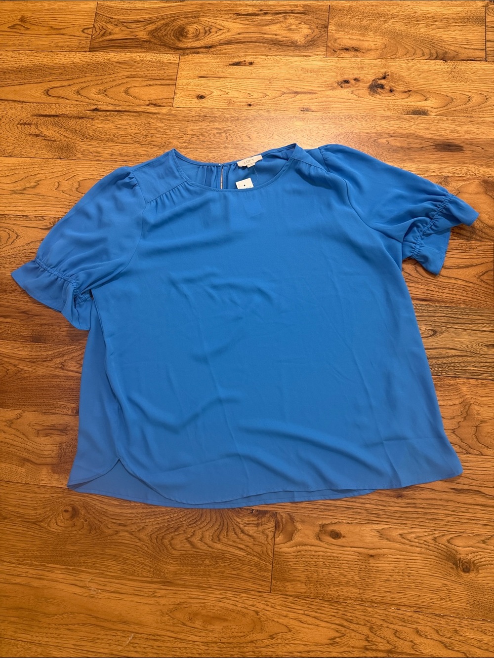 LOFT Bright Blue Short Sleeve Blouse with Ruffle Cuffs